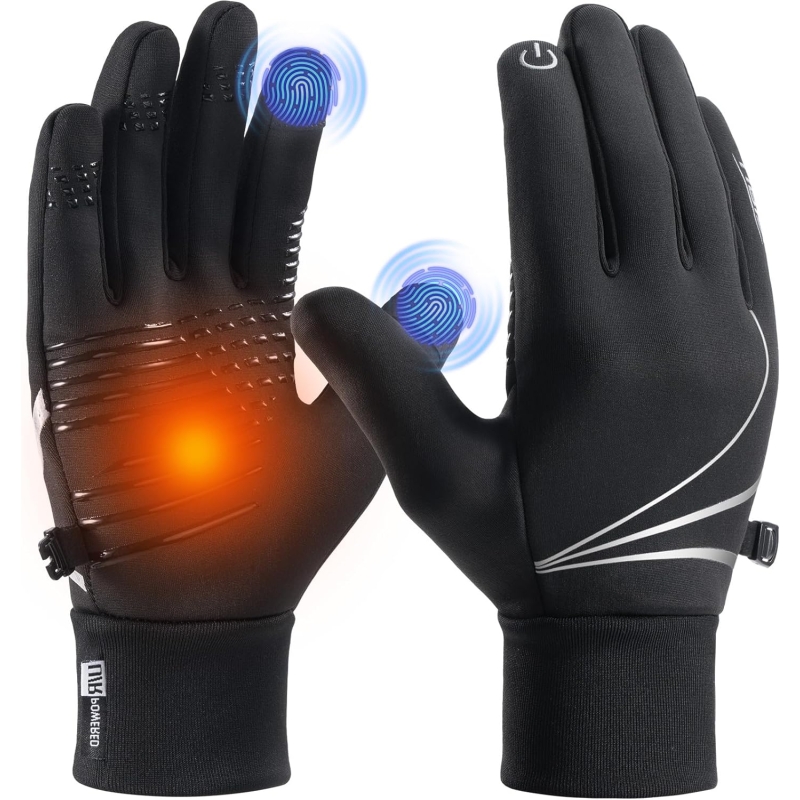 Thermal Gloves for Men Women, Winter Windproof Anti-Slip Touch Screen Running Gloves for Driving Riding Cycling Hiking